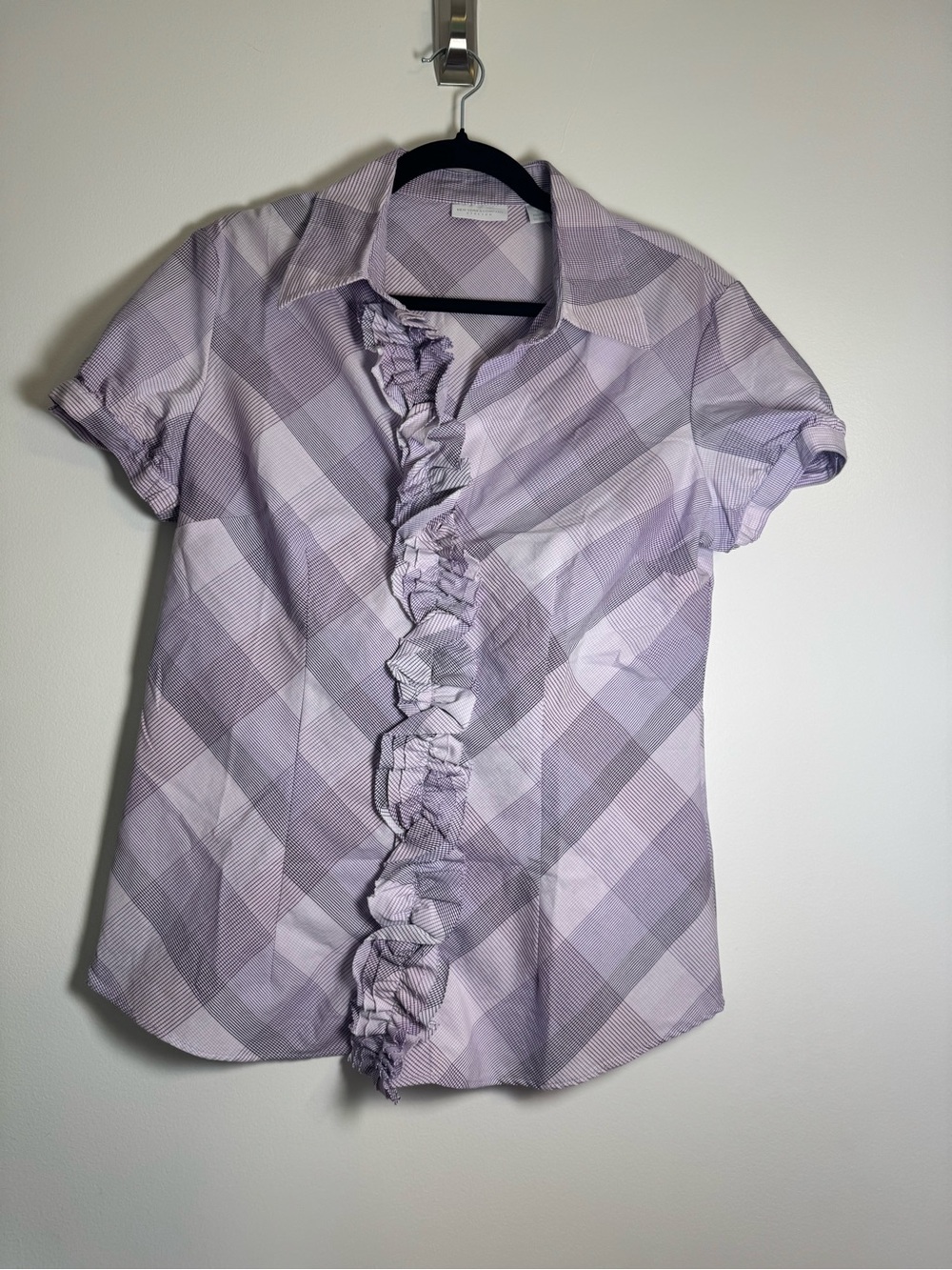 New York & Company Lilac Plaid Button-Up Shirt